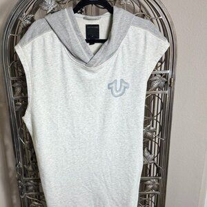 Men’s 2XL True Religion Light Gray Sleeveless Hoodie Sweatshirt - NWOT's